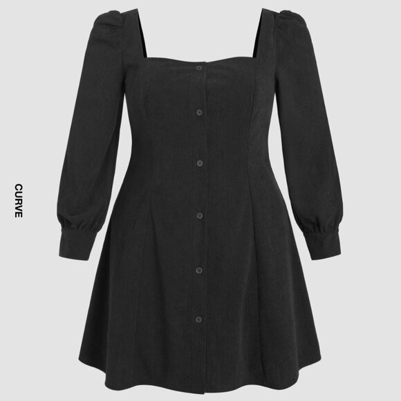 NWT! Cider Black Corduroy Button Up Mini Dress - Picture 1 of 7